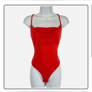 🍒 NWT - Free People Love Glare Red Cowl In The Club Bodysuit